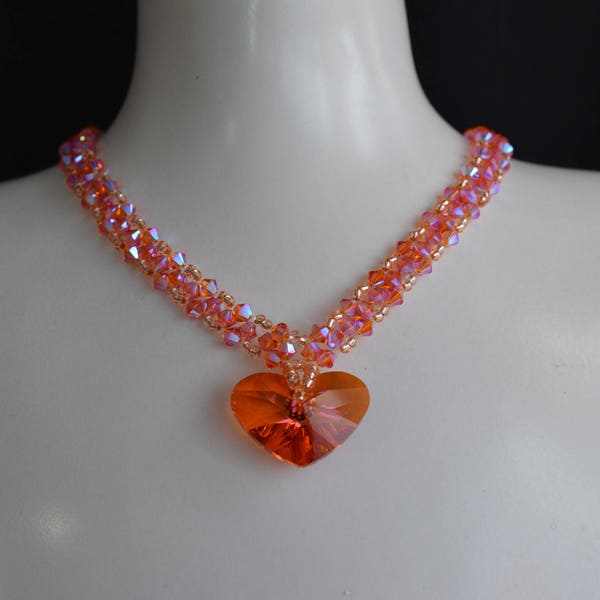 Crystal, Ras du cou crystal, chic, luxury jewel, woman, tangerine ab2x, heart Crazy, crystal astral pink, tangerine ab2x