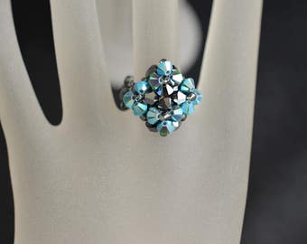 Bague cristal, cristal, bijou femme, light chrome 2x, turquoise ab2x, petite bague, accessoire luxe