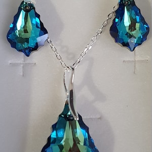 Crystal, crystal set, silver set 925, baroque drops, earrings, pendant, blue bermuda, image 1