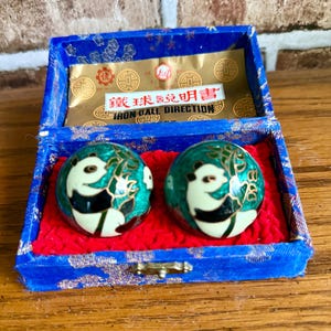 Chinese Baoding Balls Cloisonné Panda Design Green Enamel Chime