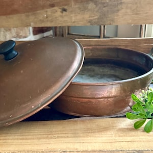 Copper Chafing Dish Double Boiler Pot Lidded Serving Dish Decorative Copperware Rustic Kitchen Display