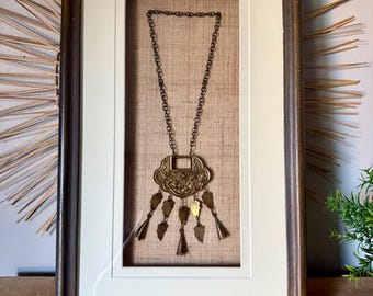 Antique Miao Silver Locket Pendant Framed Ethnic Jewelry South West China Tribal Necklace Display Vintage Wall Art