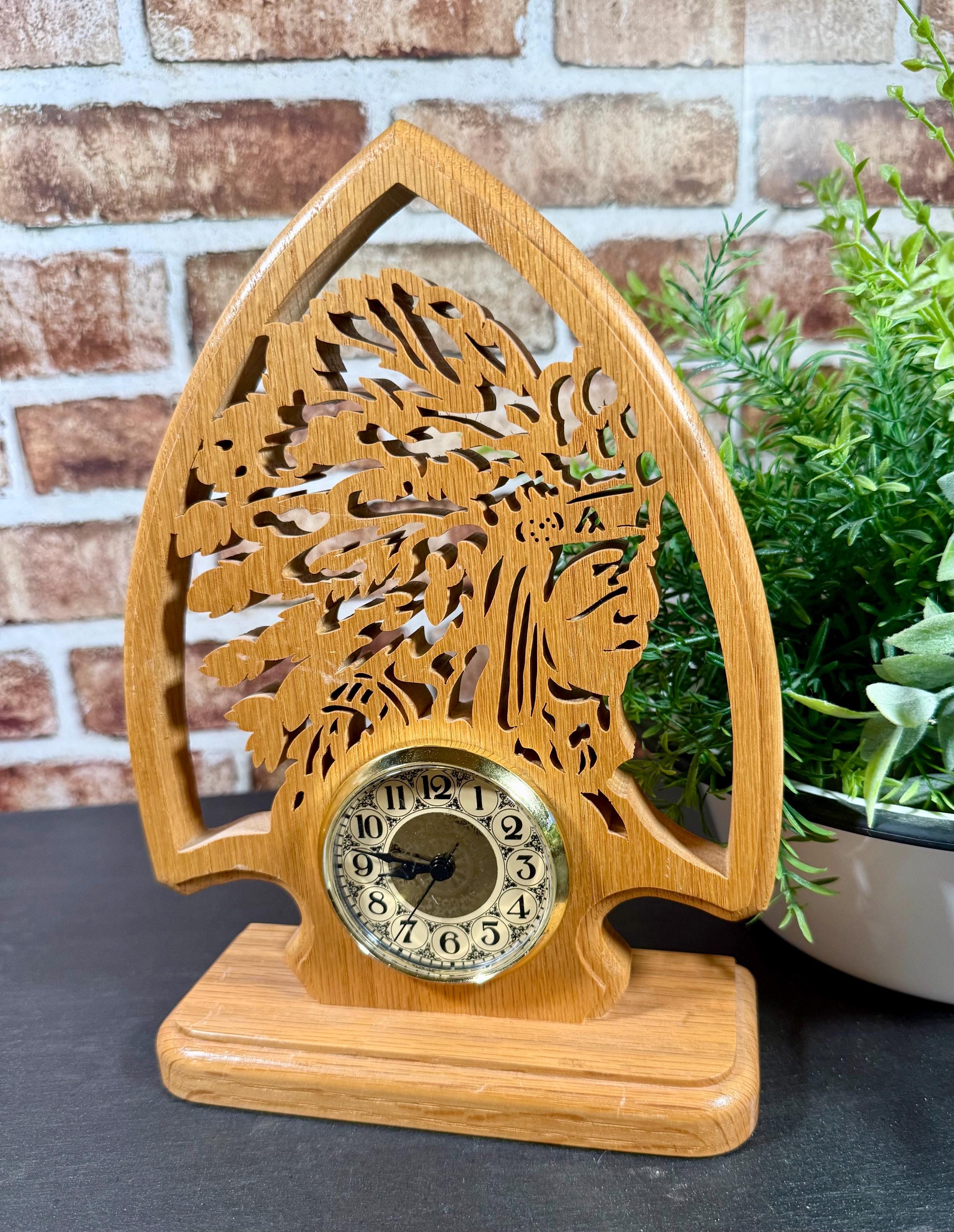 Handmade Arrowhead & Indian Chief Wood Mantel Clock, Ornate Native ...