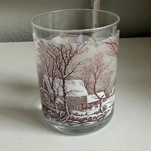 Vintage Currier & Ives Rocks Glass  “Winter in the Country: The Old Grist Mill”
