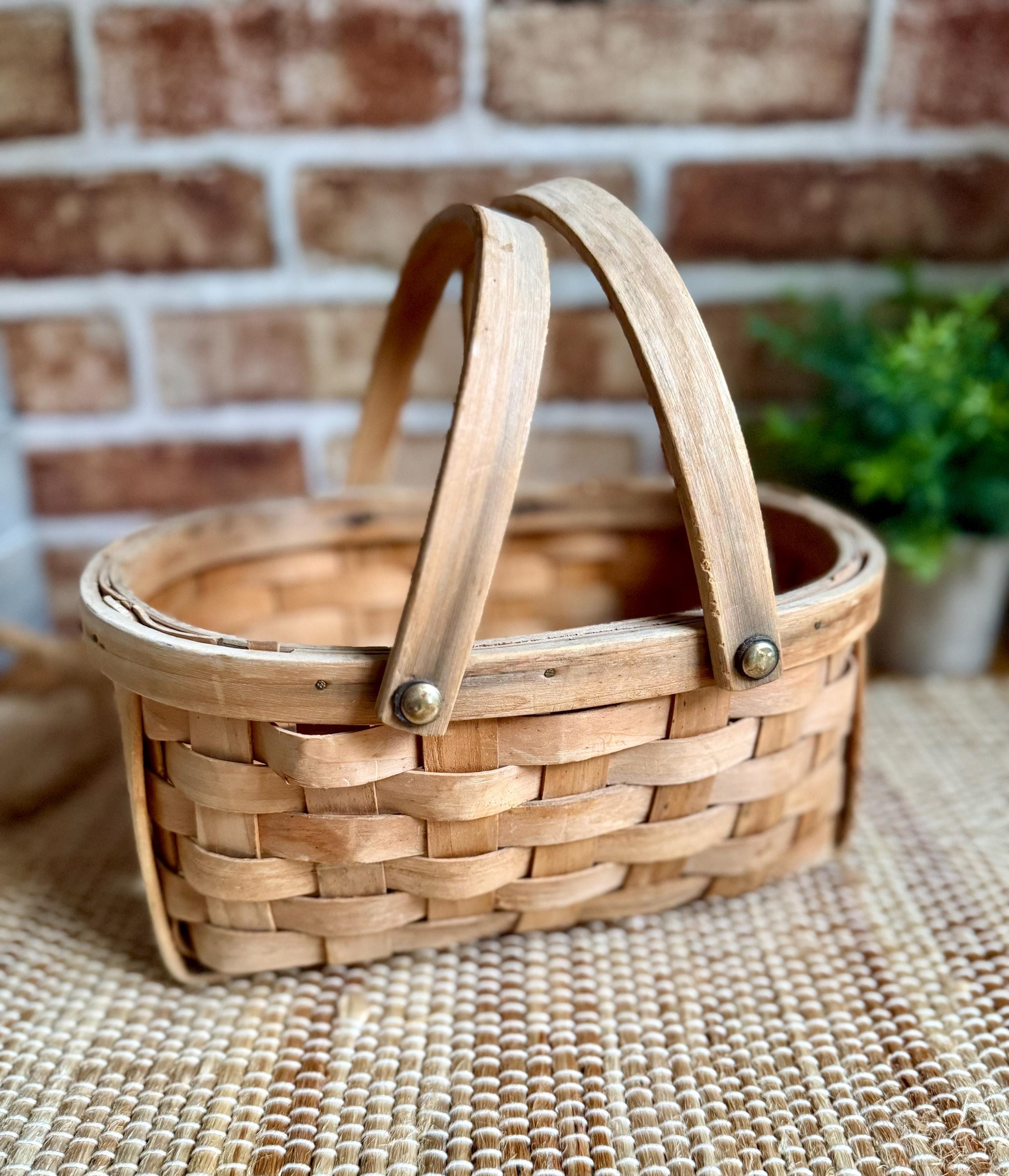 Vintage Wood Basket With Handle - Etsy