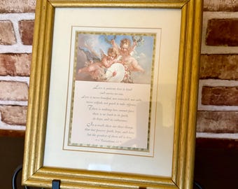 Vintage 1 Corinthians 13 Framed Print | Love Chapter Bible Verse Wall Art | Cherub Angel Religious Decor | Christian Home Decor