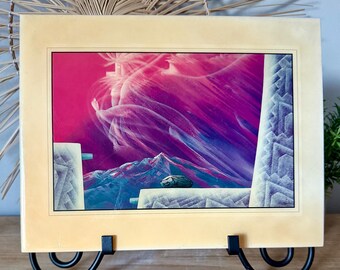 Azulejo decorativo de cristal “Visitante silencioso” de Bill Rabbit, firmado, de arte cherokee, estilo nativo americano, decoración de pared coleccionable.