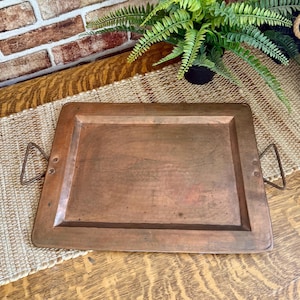 Copper Serving Tray | 1960s Rectangular Tray with Handles | Mid Century Decor