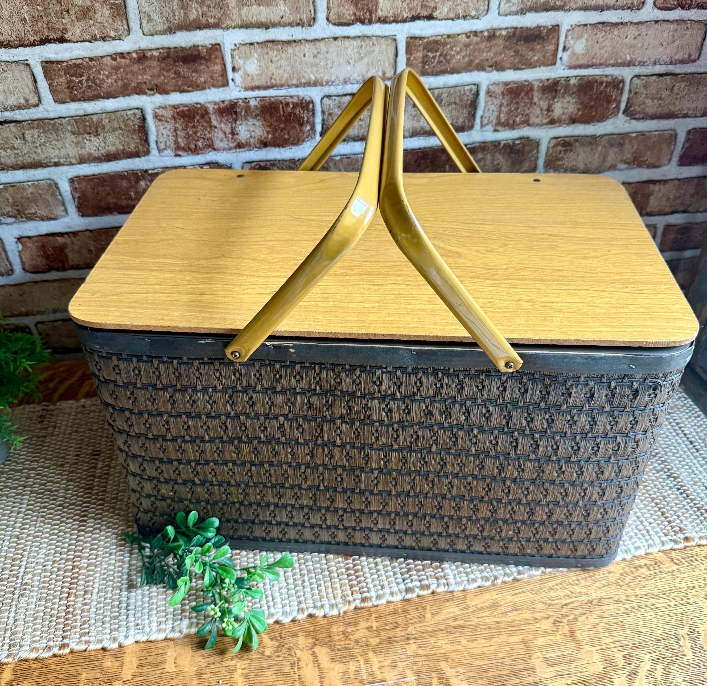 Vintage Wood Basket With Handle - Etsy