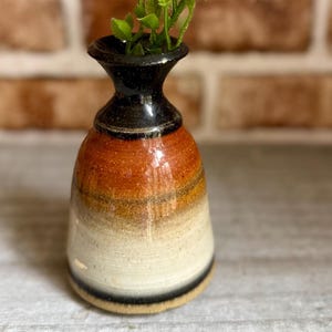 Vintage Jack 1985 Studio Pottery Vase: Hand-Thrown Stoneware, Rust Red Gray Stripes
