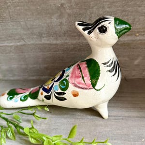 Vintage Mexican Tonalá Pottery Bird Figurine | Hand Painted Folk Art Ceramic Bird | Rustic Boho Cottage Decor Collectible