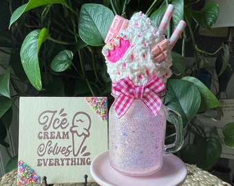 Summer Sweet, Strawberry Ice Cream Sundae. Faux/Fake Dessert. Perfect for Tiered Tray Decor. Unique Kitchen Art. Baby Shower Gift Ideas.