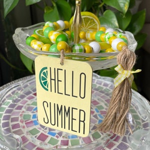 SUMMER Inspired, Farmstand, “Hello Summer”, Handmade Art, Lemon and Lime Wood Bead Garland.