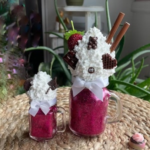 Faux Raspberry Ice Cream Sundae Set: Sweet Summer Tiered Tray Decor. Set of 2.