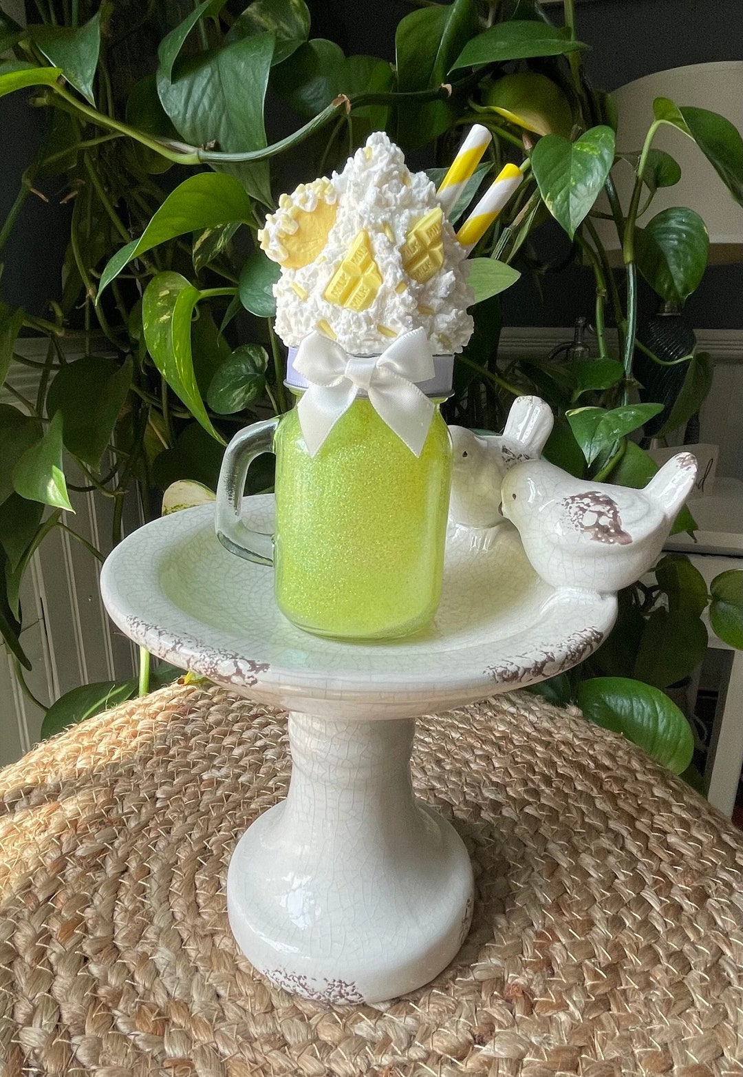 Lovely, Lemon Meringue Sundae. Candy. Straws. Faux Food Dessert for