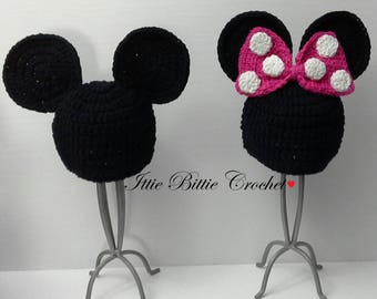 Boy and girl Mouse beanies, baby girl hat, baby boy hat, mouse hats, photography prop, baby shower gift