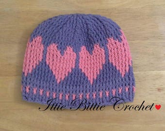 READY TO SHIP, Crochet love Hat for Toddlers, Thick Knit Toddler Beanie, valentines hat, crochet heart hat, Photo Prop, knitted love beanie