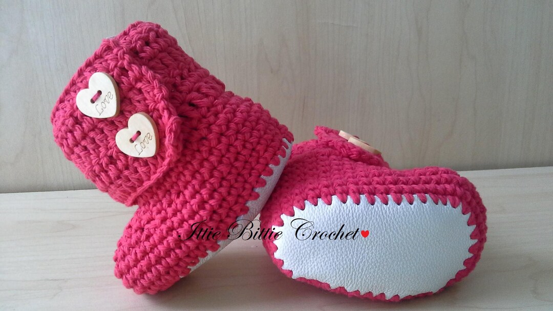 READY TO SHIP, Crochet Baby Wrap Booties, Leather Boots, 612M, Crochet