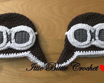 Twin Aviator hat, newborn baby hat, adventure is out there,baby earflap hat, photo prop, baby shower gift