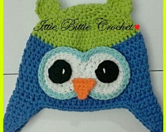 Kids Hat, Owl Hat, Crocheted Owl Hat, Kids Owl Hat, Baby Owl Hat, Girls Owl Hat, Boys Owl Hat, Unisex Owl Hat, Photo Prop, ear flap hat