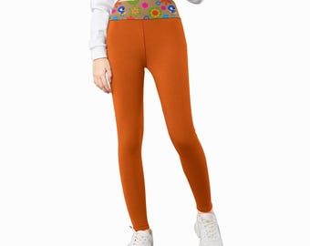 Girl's Flower Pop Orange Leggings