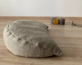 linen meditation Cresсent cushion filled with buckwheat hulls