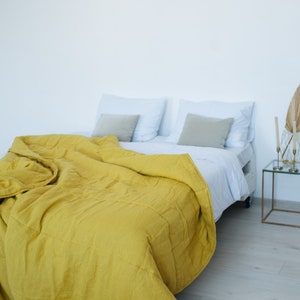 HEMP ashen yellow natural blanket quilt - linen soft fabric filled organic Hemp fiber -  Full Queen King custom size