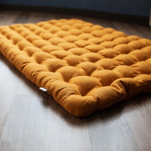 Mustard Linen Floor cushion with Buckwheat hulls 23"x35"/ Meditation cushion for Yoga studio/ zabuton Organic Massage Natural Pillow seat image 1