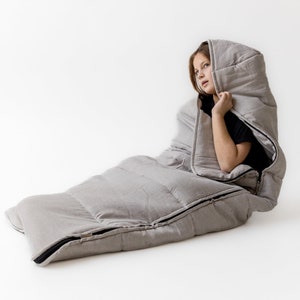 Natural Kids HEMP Linen Sleeping Bag with Hood School Nap mat for Kids, camping van sleeping bag organic hemp fiber filling