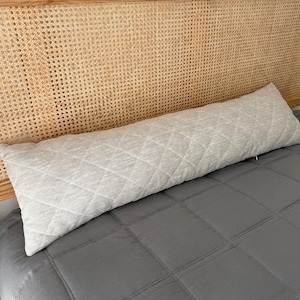 Quilted Hemp Body Pillow Filled Breathable Hemp Fiber Filler in Natural Linen Fabric / Side Sleeper Support Pillow with regulation height