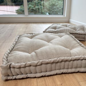 Cojín de suelo de cáñamo con relleno de fibra de cáñamo orgánico en tela de lino natural sin teñir / almohada de suelo Asiento de almohada / Meditación Yoga / Natural
