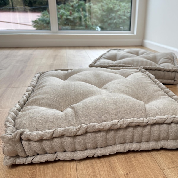 Almofada de chão de cânhamo com enchimento de fibra de cânhamo orgânico em tecido de linho natural não tingido / almofada de chão Assento de almofada/Ioga para meditação/Natural