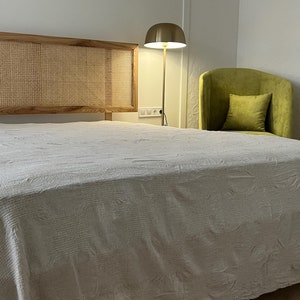 Natural Linen Bedspread 74&quot;x94&quot; (190x240cm), Undyed Linen Bed Couch Cover, Rustic bedding, Large bed throw, washed linen fabric