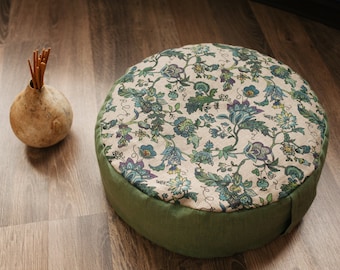 Zafu Linen Floor Cushion With Buckwheat Hulls /organic Meditation