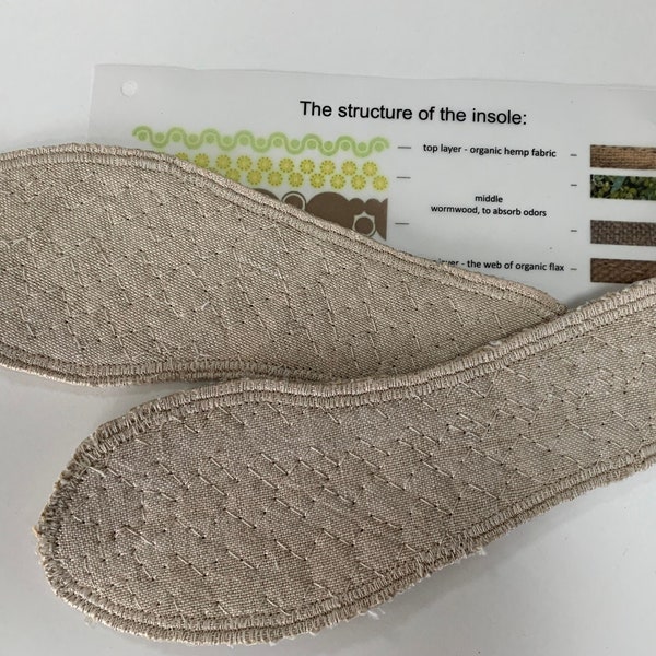 Unique Organic Hemp Insole for Women  - "Breathe the Nature" with Wormwood and Linen Handmade Patented Vegan