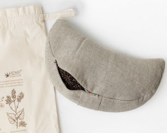 Gift for Her Him Linen-encased Crescent Pillow filled organic Buckwheat hulls + Gift Bag / meditation cushion