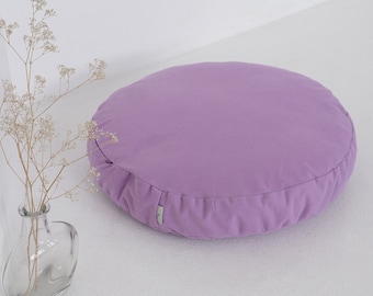 Round Hemp Cushion with Removable lilak Velvet Cotton Cover Hemp Fiber Filling in Italian velvet fabric Floor cushion pillow custom made