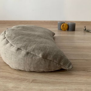 linen meditation Cresсent cushion filled with buckwheat hulls