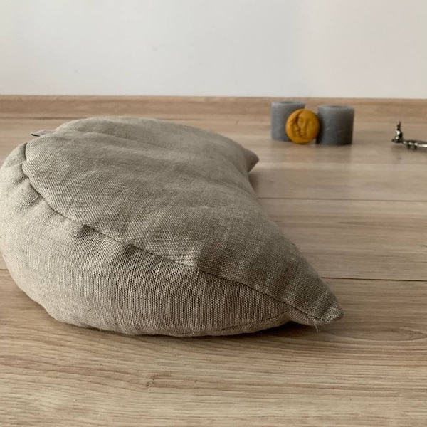 linen meditation Cresсent cushion filled with buckwheat hulls