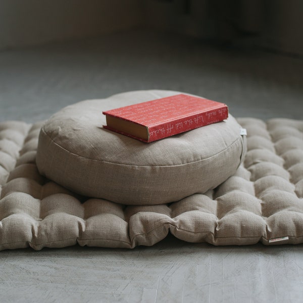 Set da meditazione Zafu e Zabuton con scafi di grano saraceno Cuscini da pavimento in lino Cuscino da meditazione Cuscino da meditazione Pouf da meditazione PillowSeat Yoga