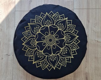 Borduurwerk Zafu-linnen vloerkussen met boekweitdoppen / biologisch meditatiekussen / zitkussen / meditatiekussen voor yogastudio