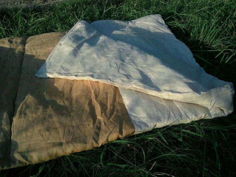 Easy Organic HEMP Sleeping bag in linen fabric organic hemp fiber filling linen fabric hand made image 6