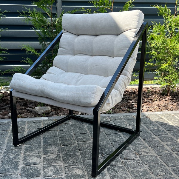 Cuscino per sedia in canapa con poltrona in metallo Sedia a sdraio in tessuto di lino spesso Scandinavo moderno e minimalista Fatto a mano su ordinazione