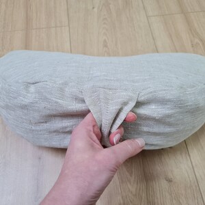 linen meditation Cresсent cushion filled with buckwheat hulls image 10