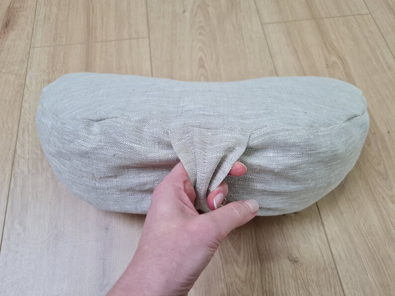 linen meditation Cresсent cushion filled with buckwheat hulls image 10