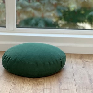 Zafu Linen floor cushion with Buckwheat hulls /Organic Meditation cushion/buckwheat