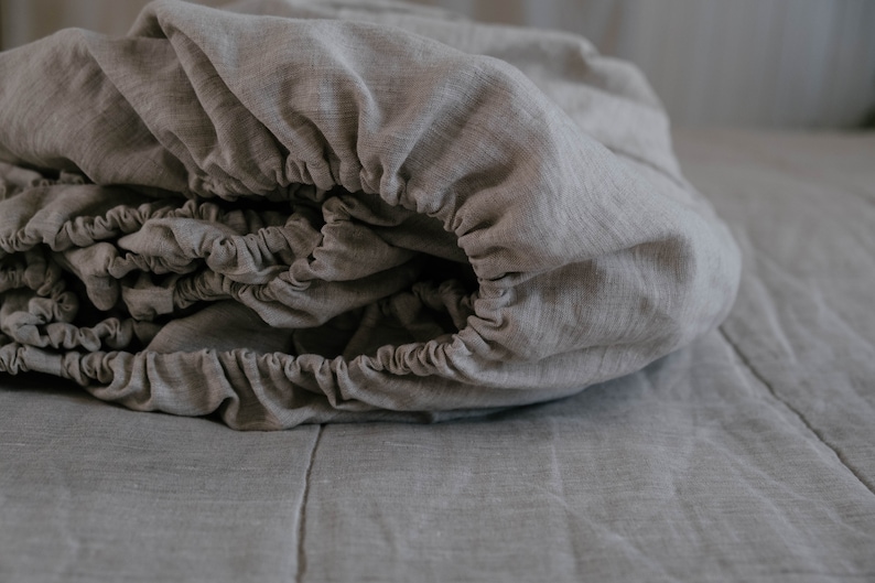 Linen Fitted Sheet Grey Undyed Unbleached Natural Gray Washed Fabric Queen Full, Twin, King Custom size image 3