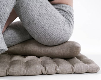 冥想组Cresсent用荞麦壳亚麻地板垫垫& Zabuton冥想瑜伽枕座位