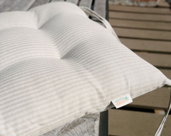 Cojín de asiento de lino de cáñamo en Stripe para silla con lazos relleno de fibra de cáñamo orgánico en tela de lino natural en Stripe Chair Cushion Pillow asiento