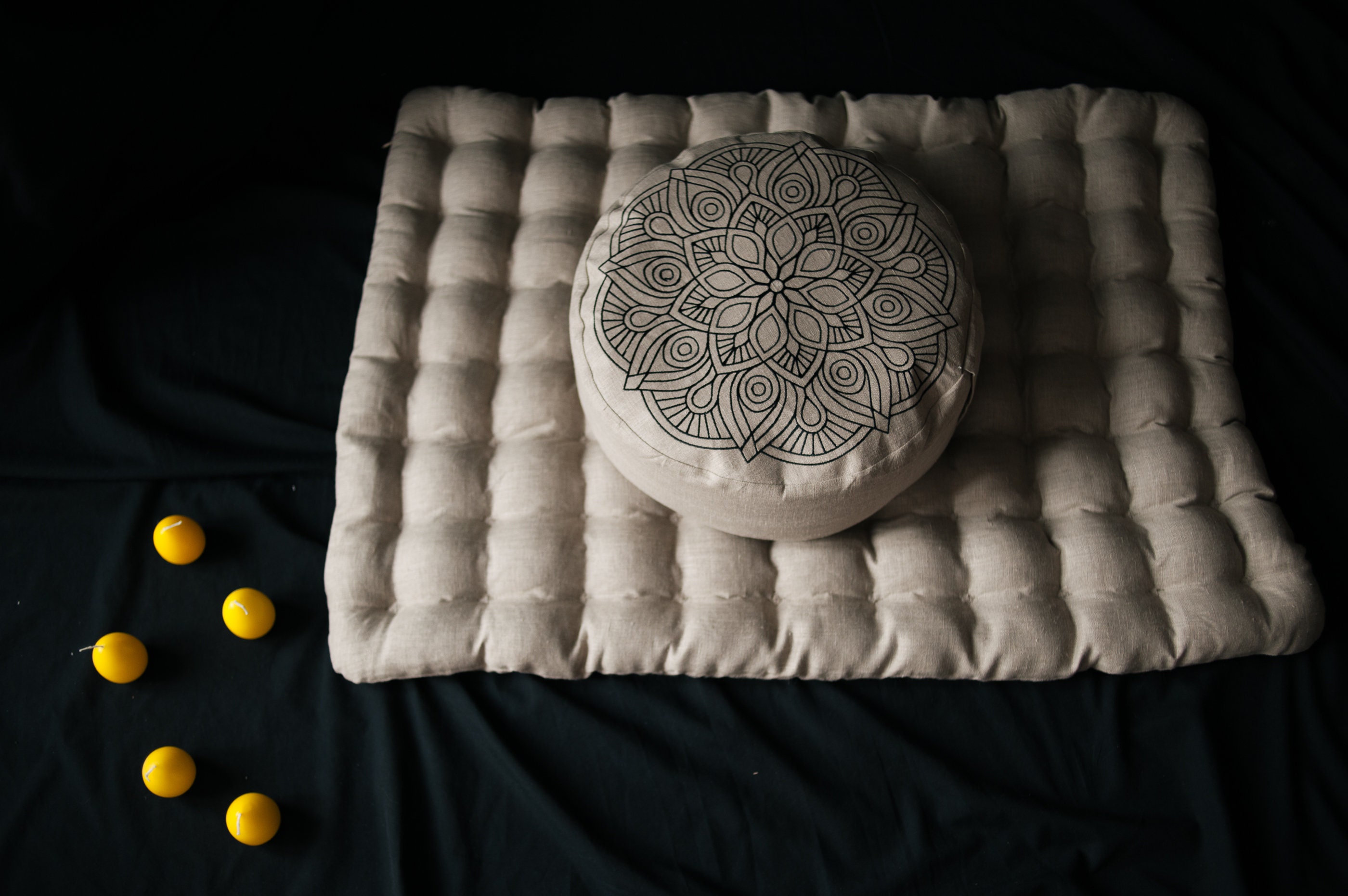 D&D Futon Zabuton Zafu Meditation Cushion Set - Yoga Floor Sitting Cushions | Light Green Cotton Floor Pillows